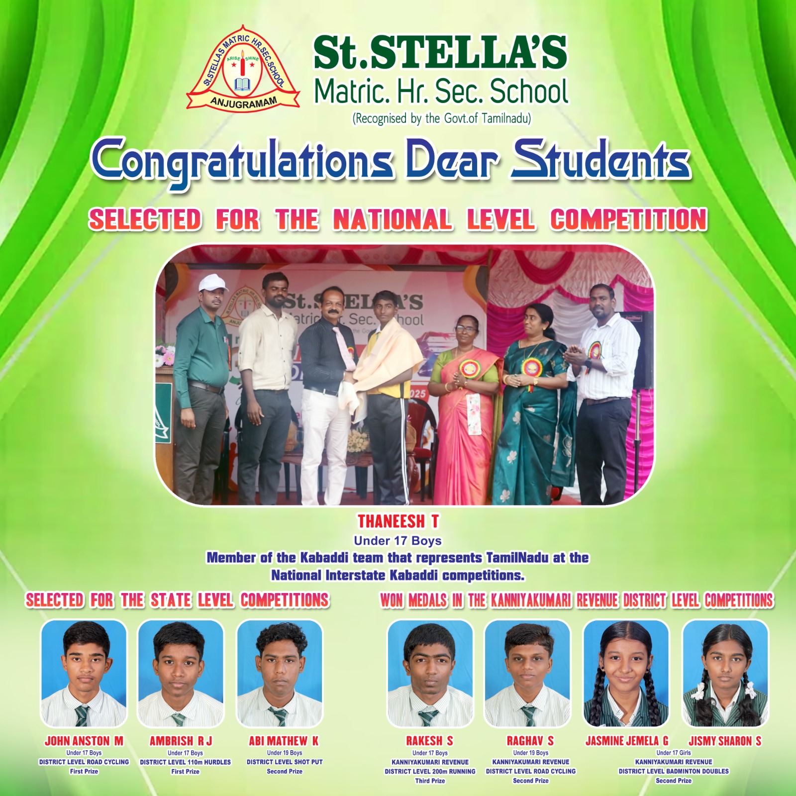 Congratulations Dear Students SELECTED FOR THE NATIONAL LEVEL COMPETITION